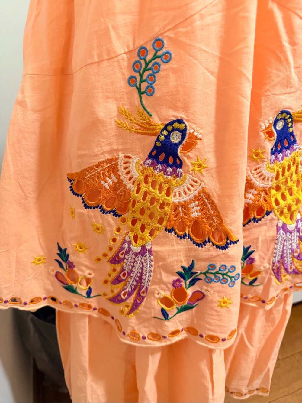 FARM Rio Peach Embroidered Tiered Midi Dress - Picture 7 of 11